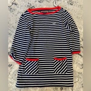Vineyard Vines Girls Navy and White Striped Tunic with Red Trim